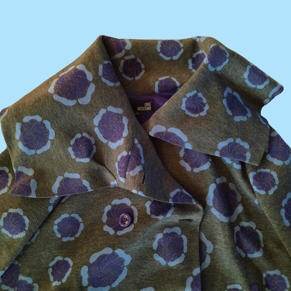 Love Moschino Coat Jacket US 6 Grey Purple Mid Length Big Collar Wool Blend - Picture 2 of 12